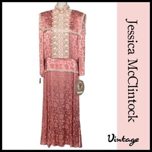 Vtg w/ original Tags JESSICA MCCLINTOCK Pink Maxi Victorian Inspired 12 Dress
